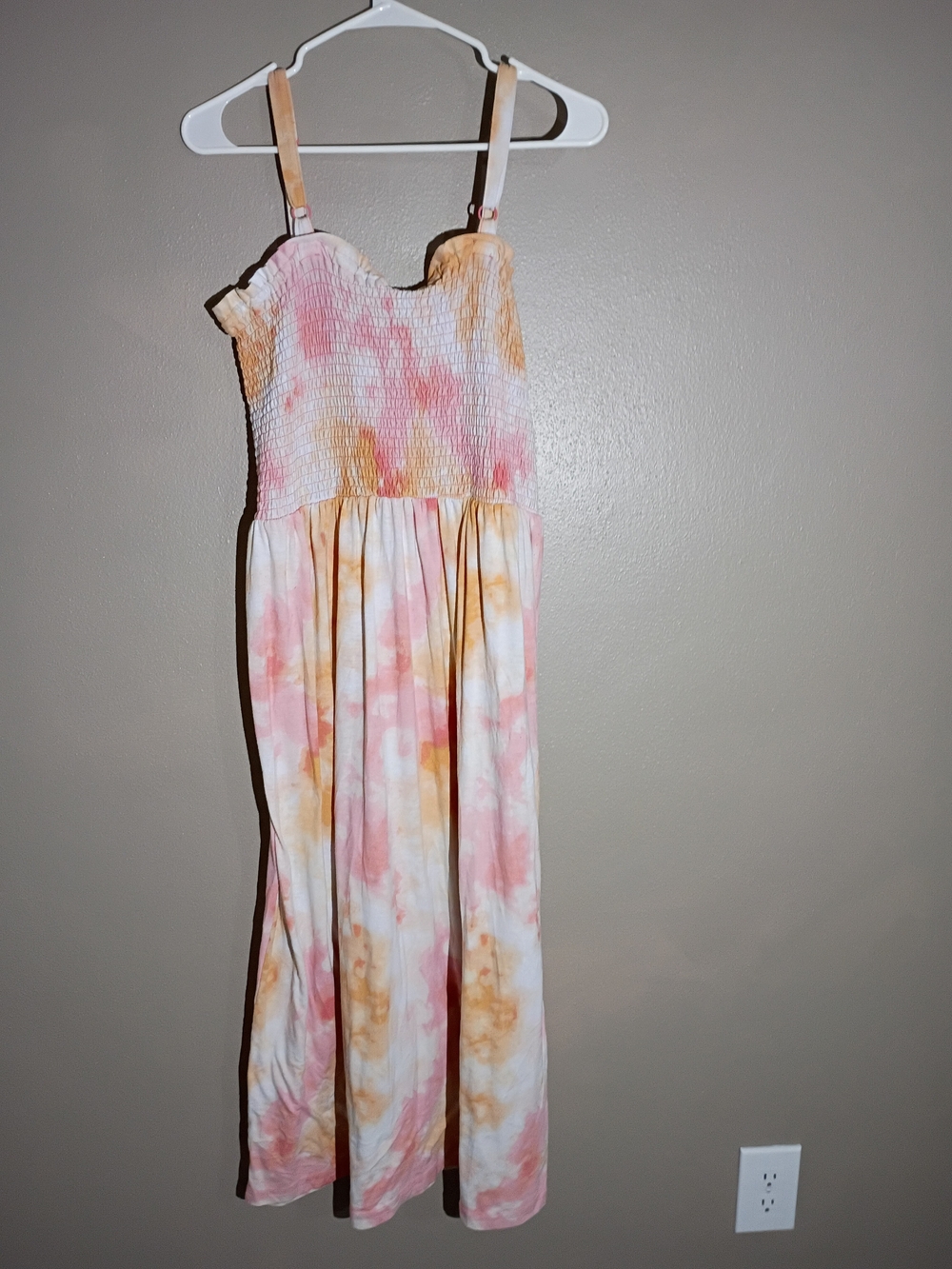 Bobbie Brooks Pink & Peach Tie-Dye Maxi Dress with Adjustable Straps